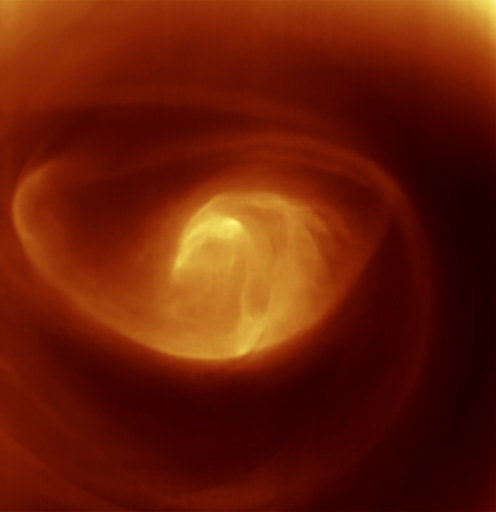 Masse de gaz et nuage tourbillonnants au pôle sud de Vénus